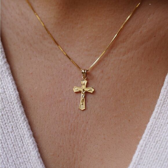 14k Real Yellow Gold Religious Crucifix Charm | Religious cross Charm | - Picture 5 of 8
